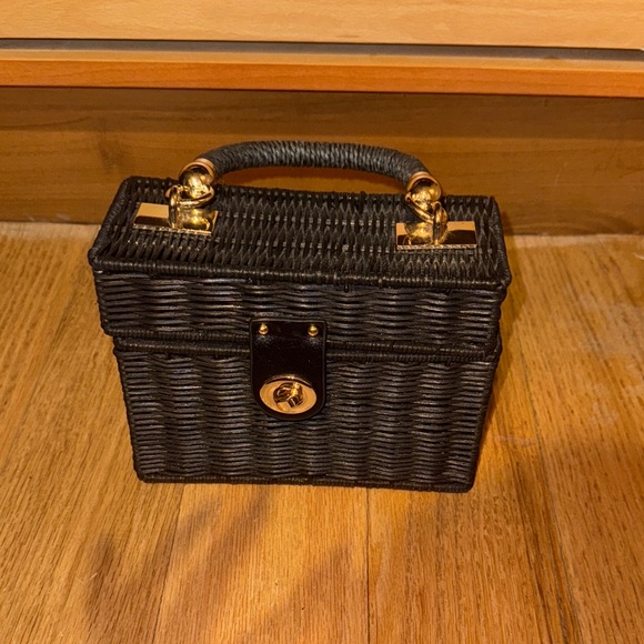 Zara Handbags - Zara Black Raffia Handbag with Gold Accents and chain